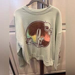 Peanuts Snoopy Mint Green Sweatshirt with Sunset/Surf/Beach/hibiscus Design
